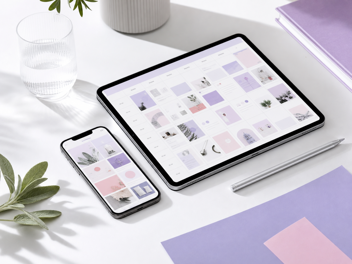 Tablet en telefoon met een social media contentplanning
